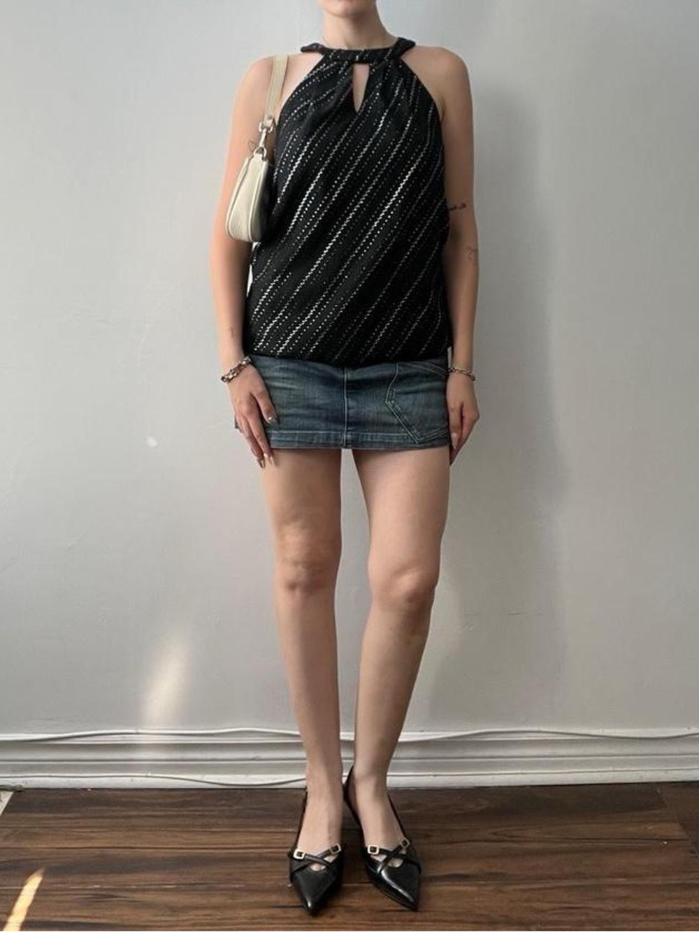 Size XS High Neck Black and Silver Tank Top - Picture 2 of 8